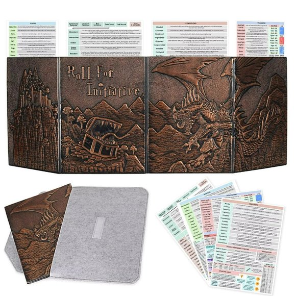 CZYY DND Dungeon Master Screen Faux Leather Embossed, Four-Panel with Pockets - Picture 4 of 6